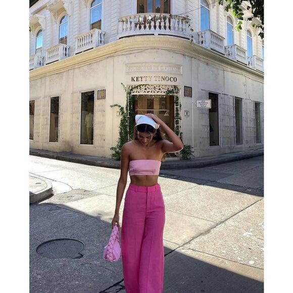 ZARA FLOWING WIDE-LEG TROUSERS Barbiecore Barbie Core - Picture 11 of 11